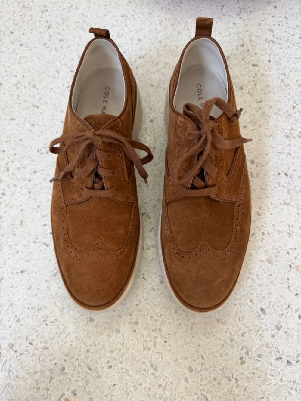 Cole Haan Women's Tan Suede Wingtip Derby Sneakers